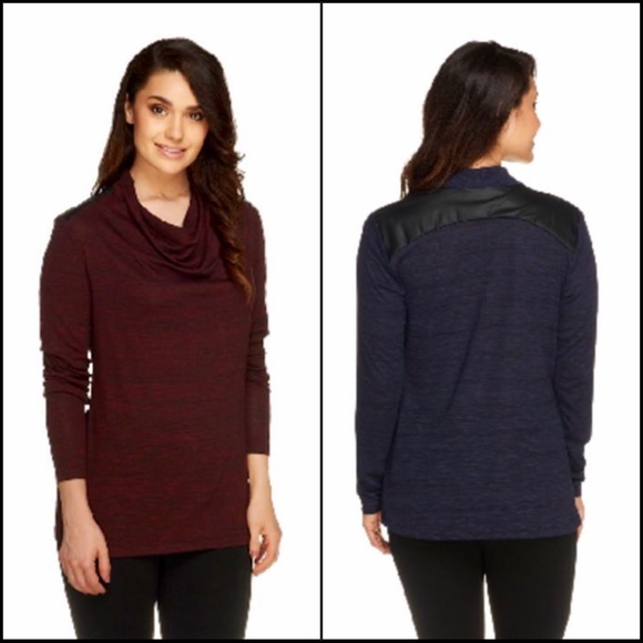 Lisa Rinna Cowl Neck Top with Faux Leather Details - Picture 2 of 8